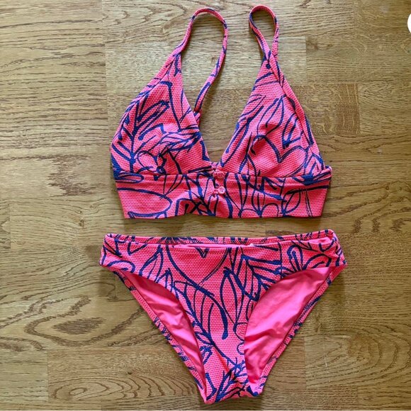 aerie Other - Aerie Swimsuit Swim XS Two Piece Bikini Plunge Triangle Top Bottom Red Navy Blue